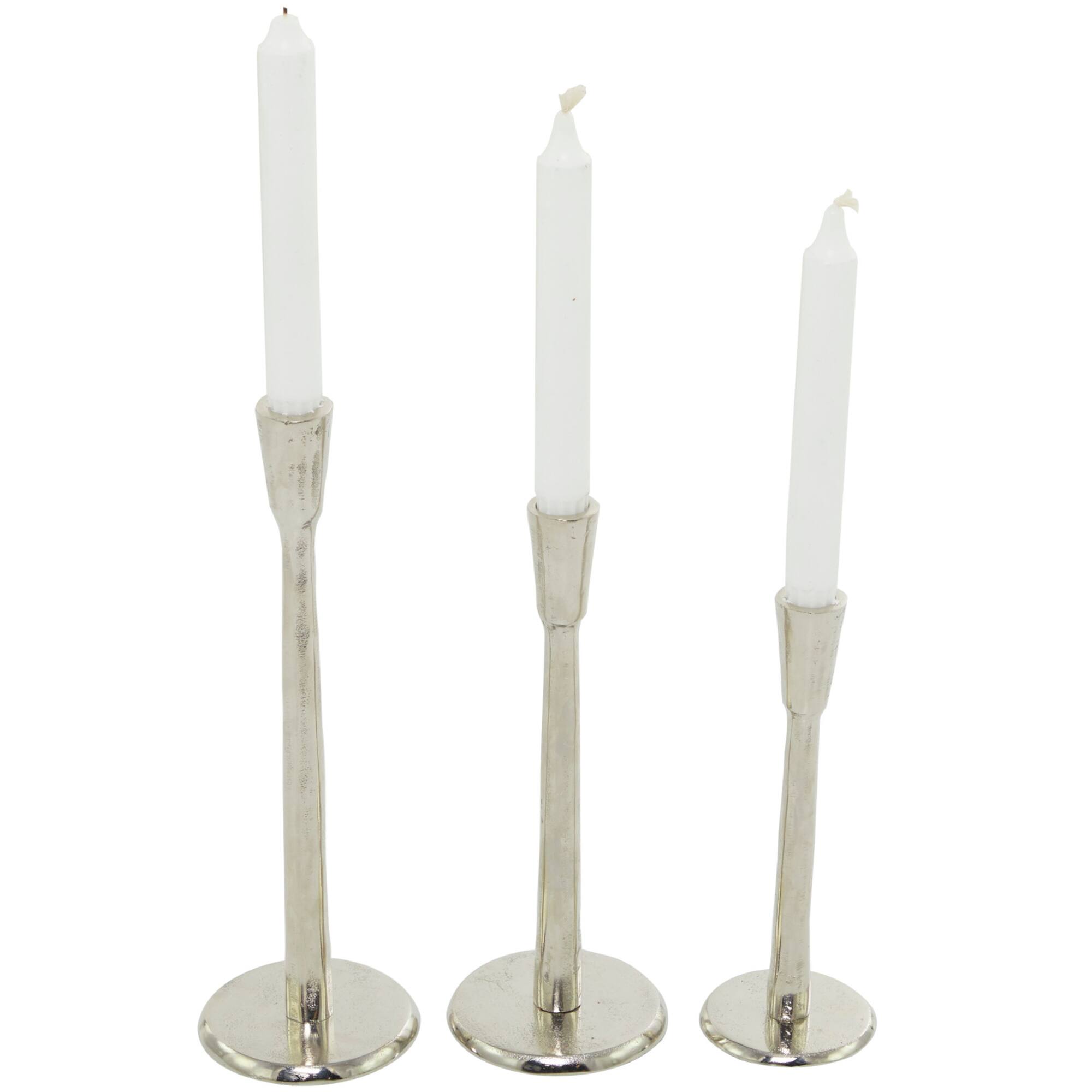 Silver Aluminum Tapered Candle Holder Set